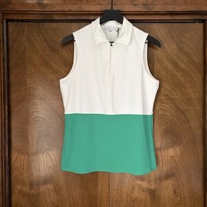 NWT Sincerely Jules Medium Polo Tank Top Performance Green White Colorblock Golf